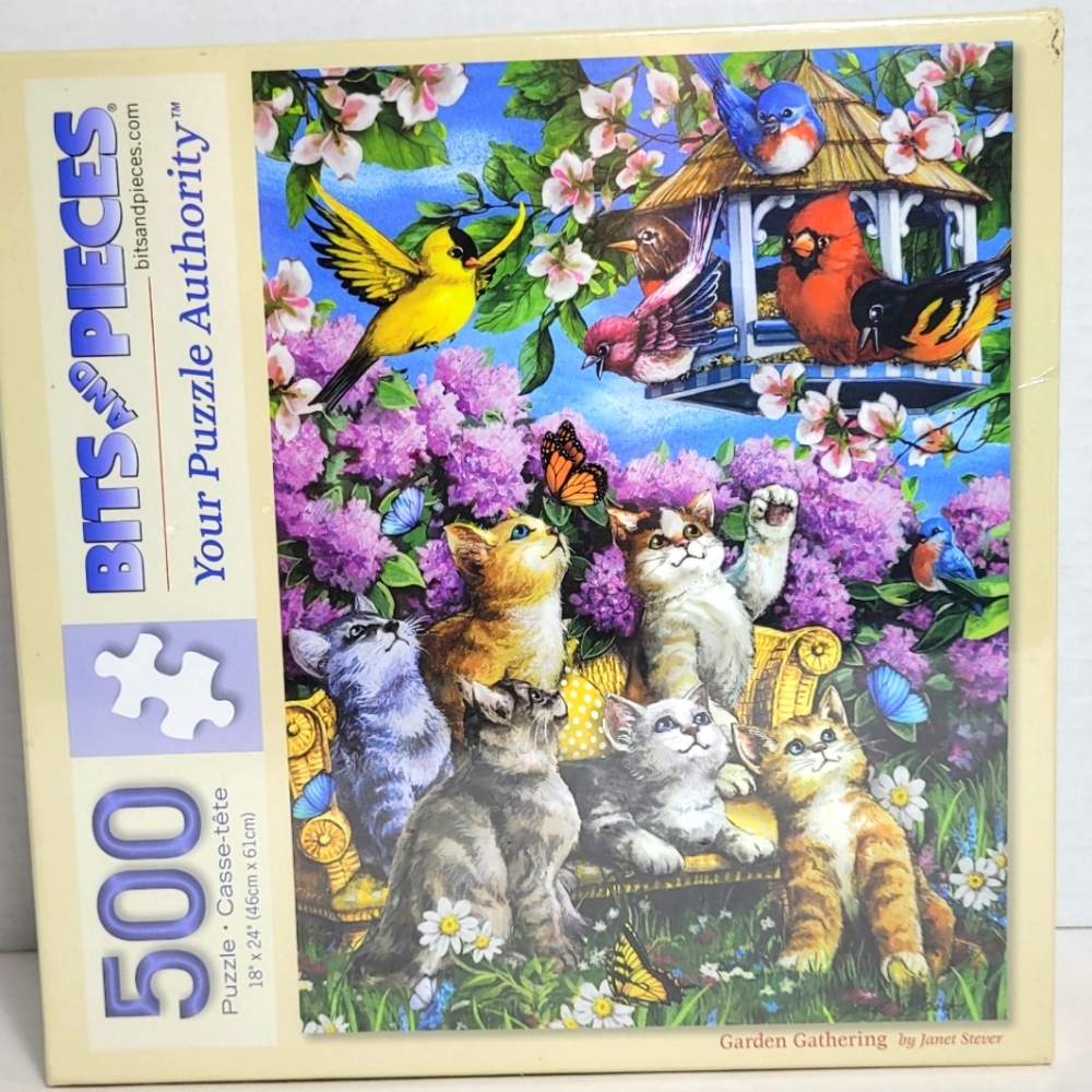 Bits and Pieces 500 piece Garden Gathering with Kitties Puzzle NEW SEALED